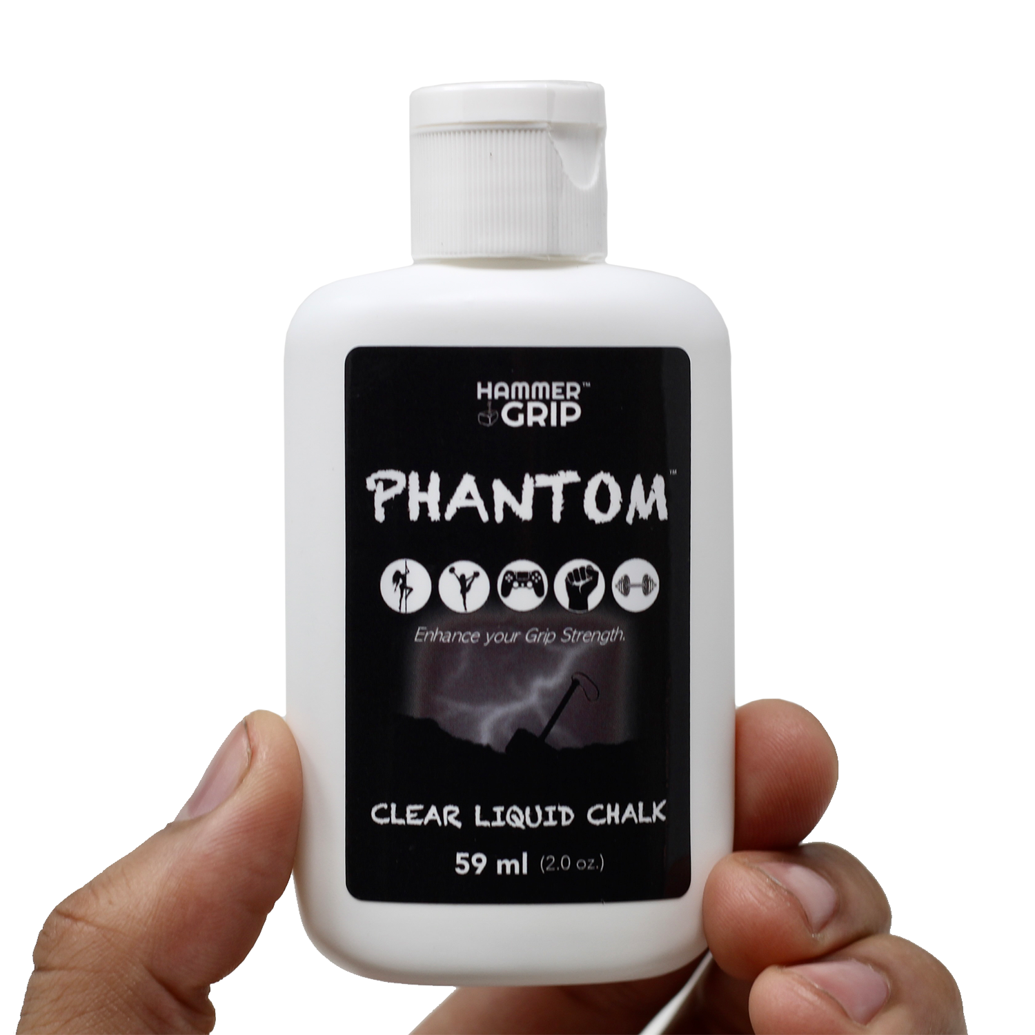 clear liquid chalk for cheerleading pole dancing in hand