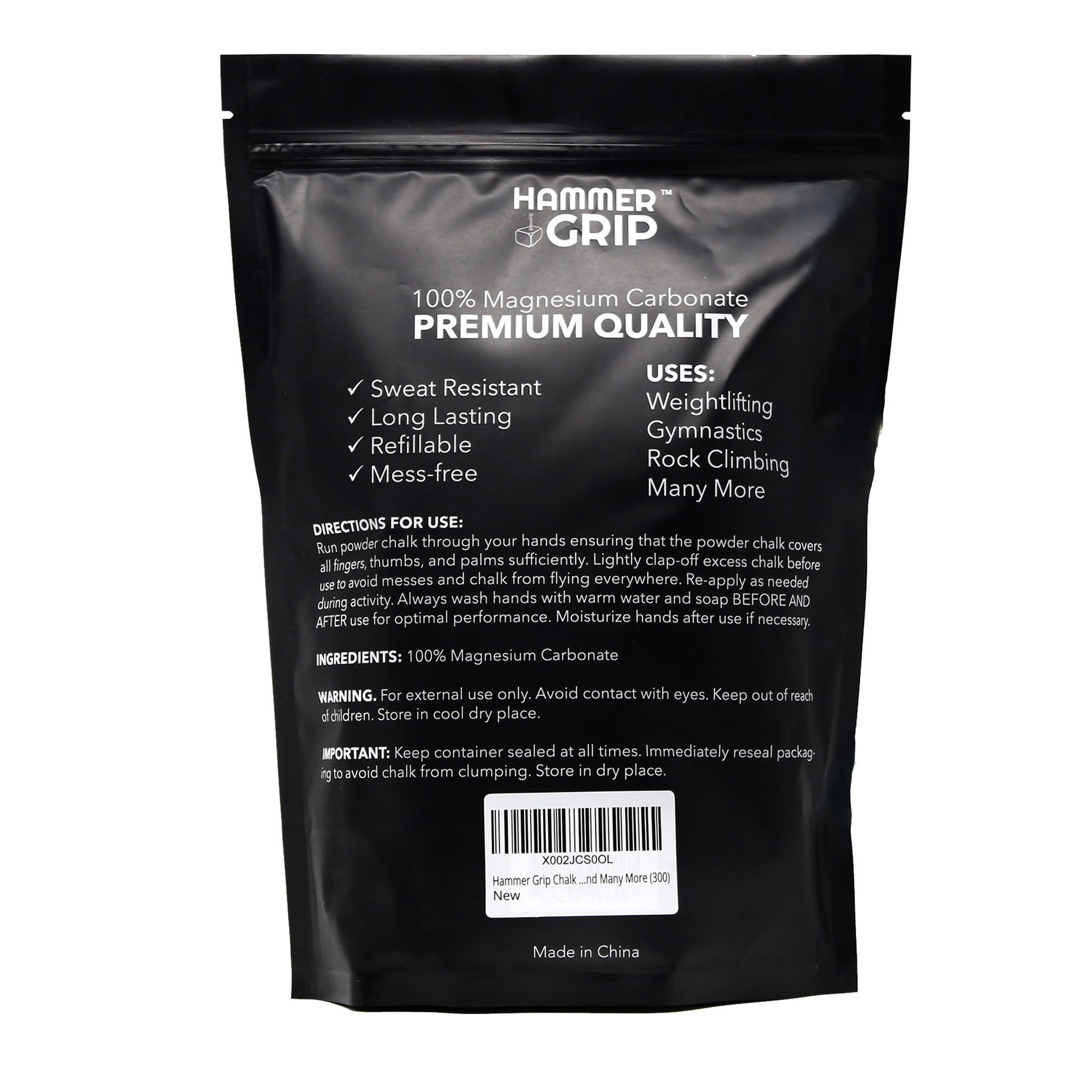 powder chalk for weightlifting gymnastics climbing 300g back